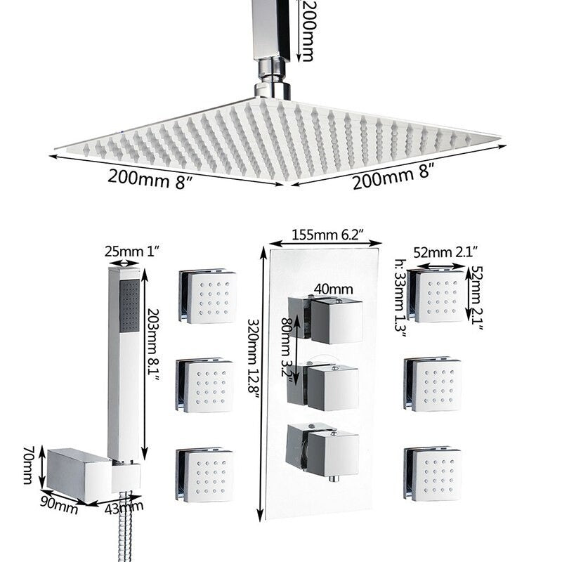 Ceiling Mounted Message Jets Shower Set With LED Light