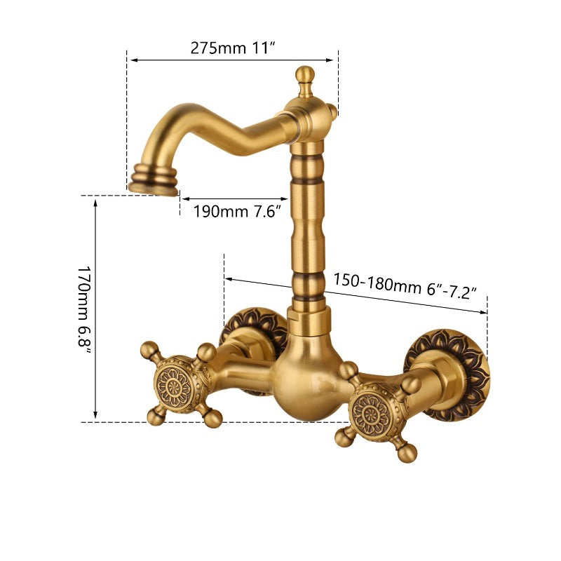 Dual Handles Wall Mounted Bathroom Basin Faucet