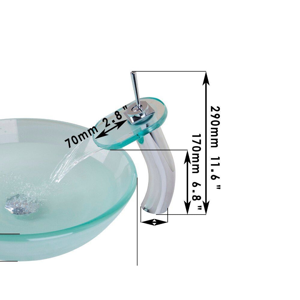 Tall Glass Chrome Waterfall Spout Sink Faucet