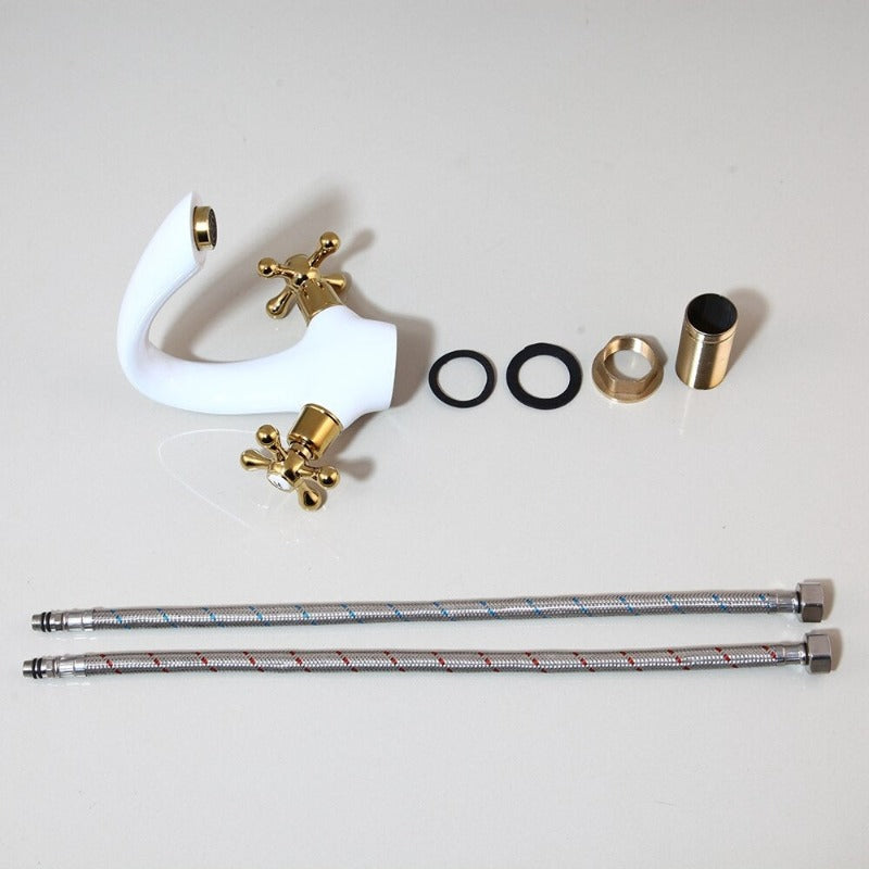Solid Brass Golden Polish Faucet Mixer Tap With 2 Handles