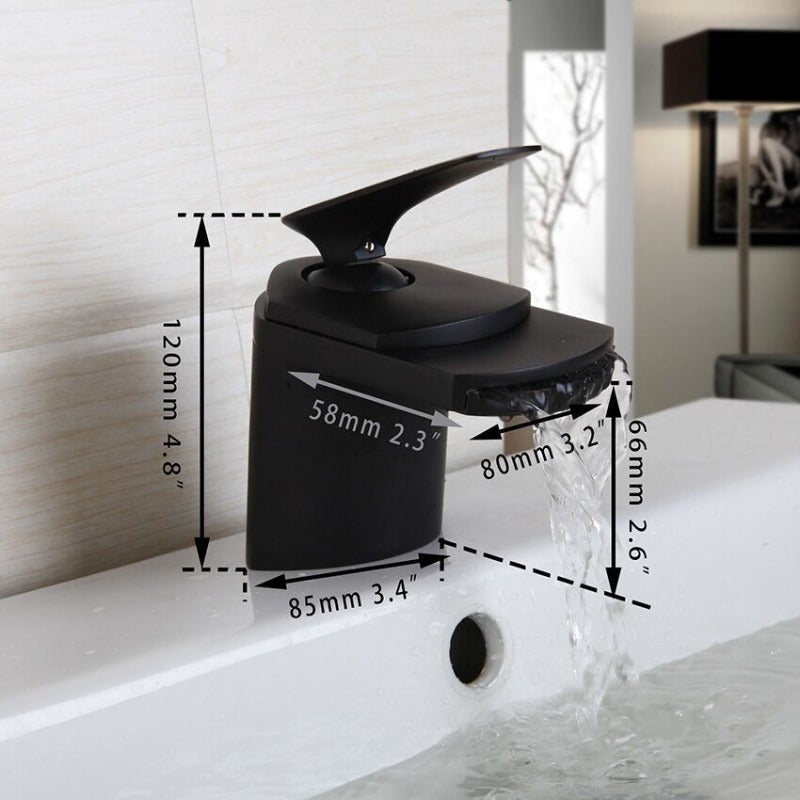 Black Waterfall Deck Mounted Bathroom Mixer Tap