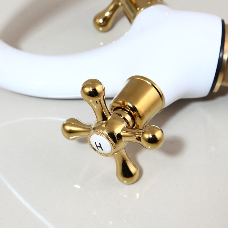 Solid Brass Golden Polish Faucet Mixer Tap With 2 Handles