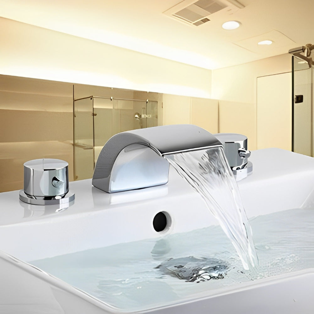 Water Temperature Control LED Waterfall Bathroom Faucet
