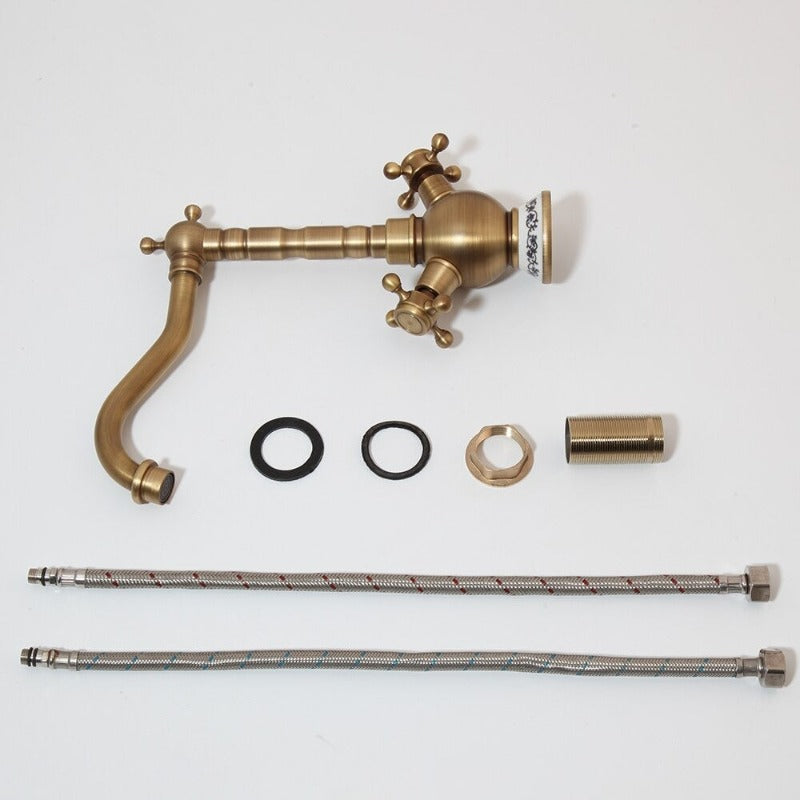 Antique Brass Swivel 360 Deck Mounted Basin Sink Mixer Taps