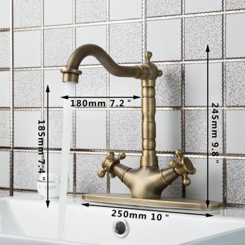 Antique Brass Double Handles Rotated Kitchen Mixer Faucet Tap