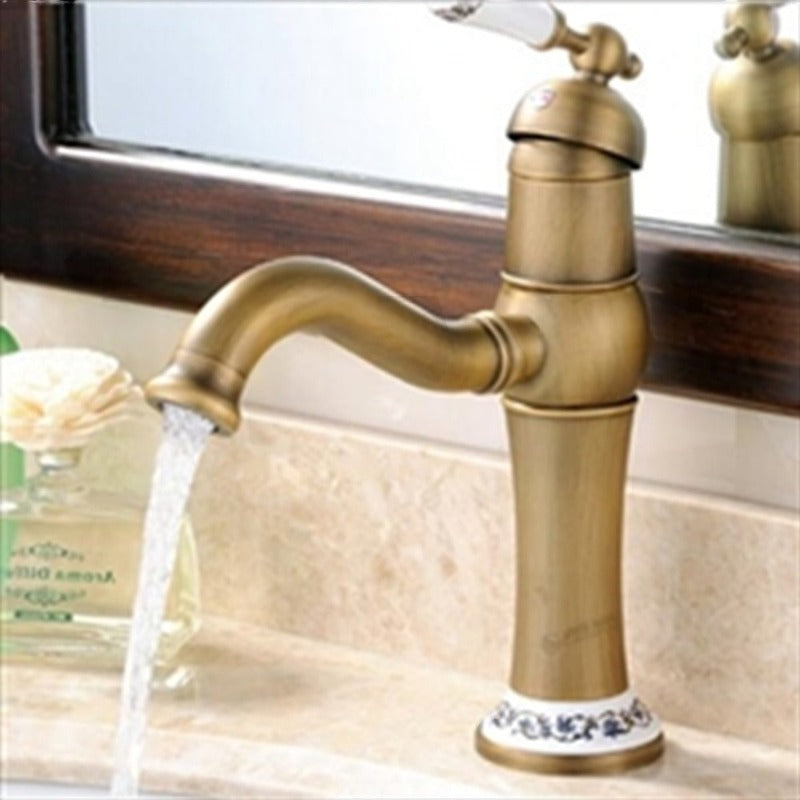 Antique Brass Swivel 360 Deck Mounted Basin Sink Mixer Taps