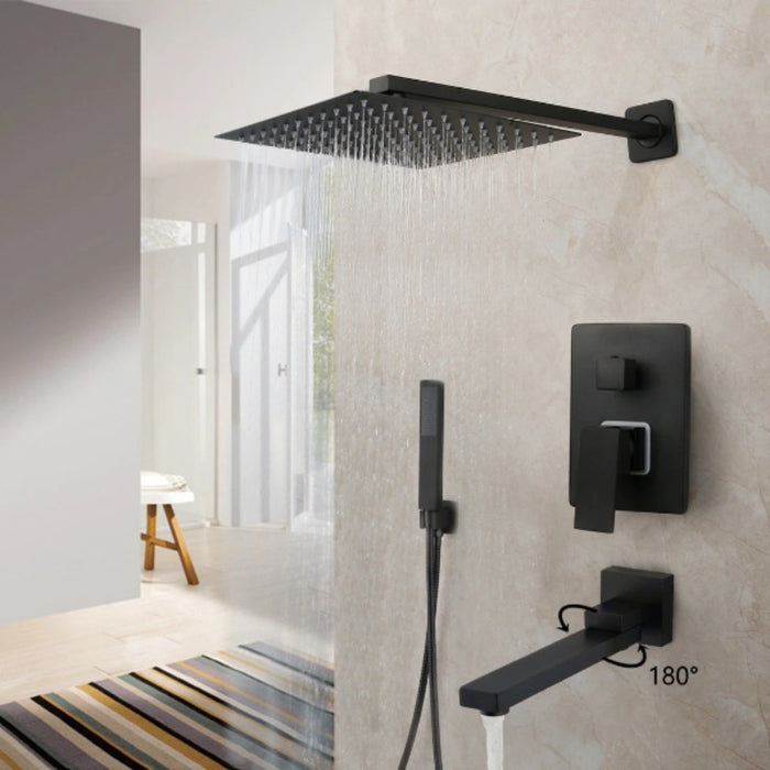 8/16 Inches Matte Black Square Waterfall Spray Shower Set