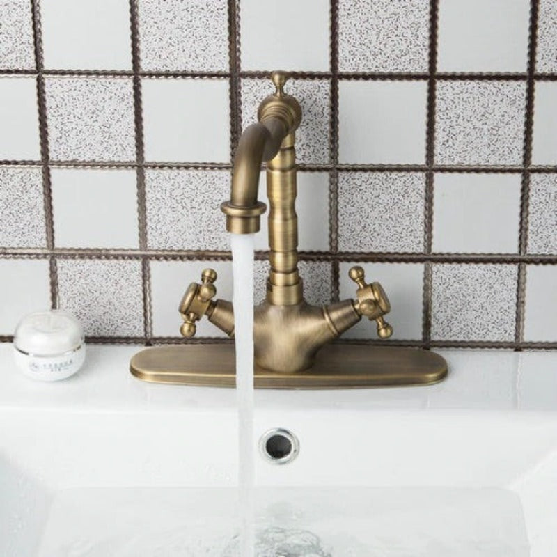 Antique Brass Double Handles Rotated Kitchen Mixer Faucet Tap