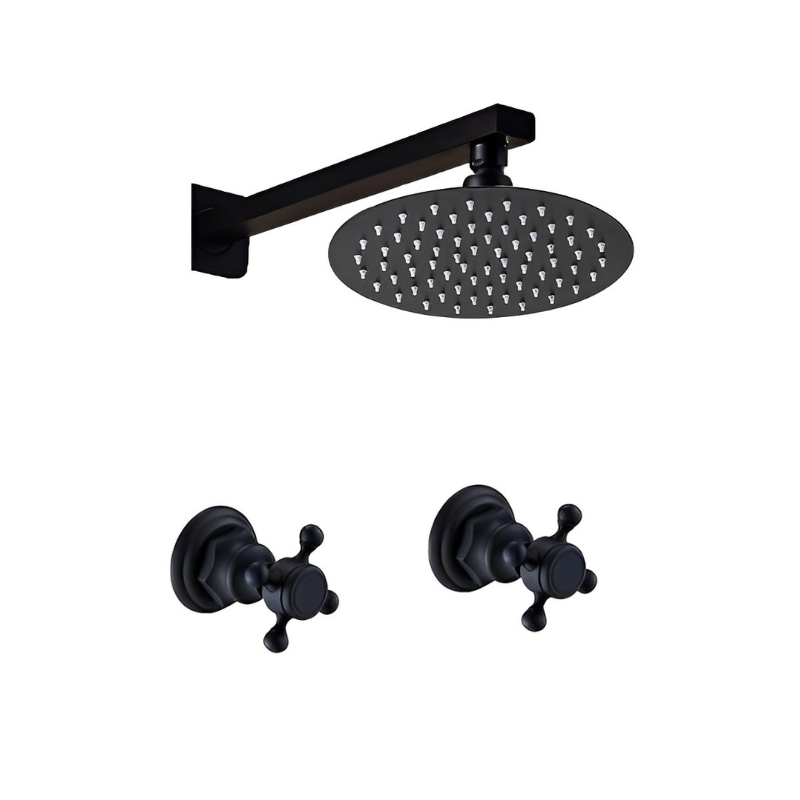 8 Inch Ultra-thin Black Painting Round Wall Mount Shower Set