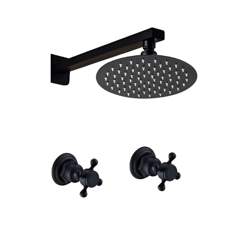 8 Inch Ultra-thin Black Painting Round Wall Mount Shower Set