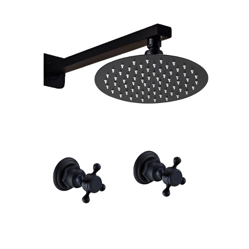 8 Inch Ultra-thin Black Painting Round Wall Mount Shower Set