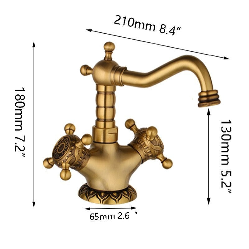 Antique-Brass Carved Bathroom Waterfall Faucet Mixer Tap