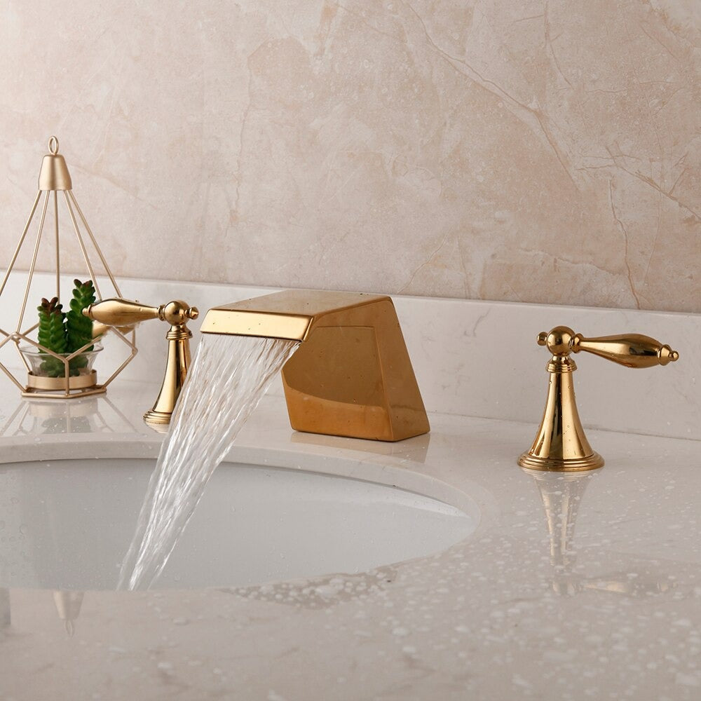 Golden Plated Bathtub Two Handles Mixer Tap Faucet
