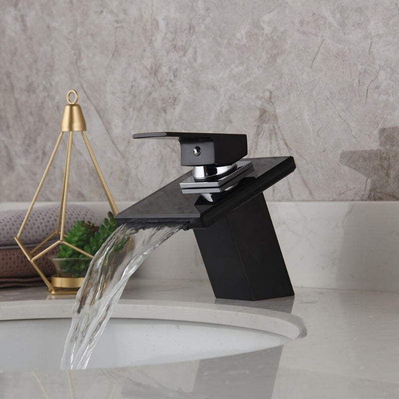 ORB And Chrome Deck Mounted Glass Waterfall Faucet