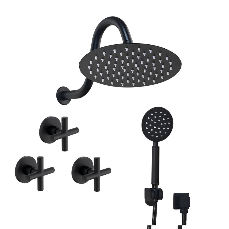 8 Inch Ultra-thin Black Painting Round Wall Mount Shower Set