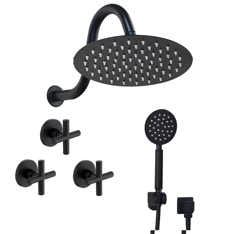 8 Inch Ultra-thin Black Painting Round Wall Mount Shower Set
