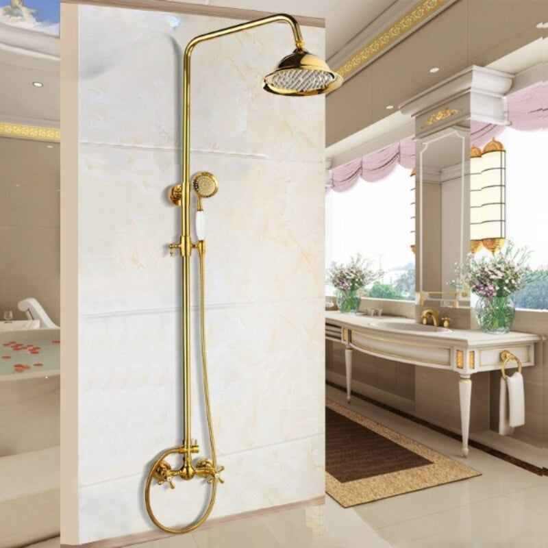 Golden Plated Wall Mounted Solid Brass Shower Faucet Set