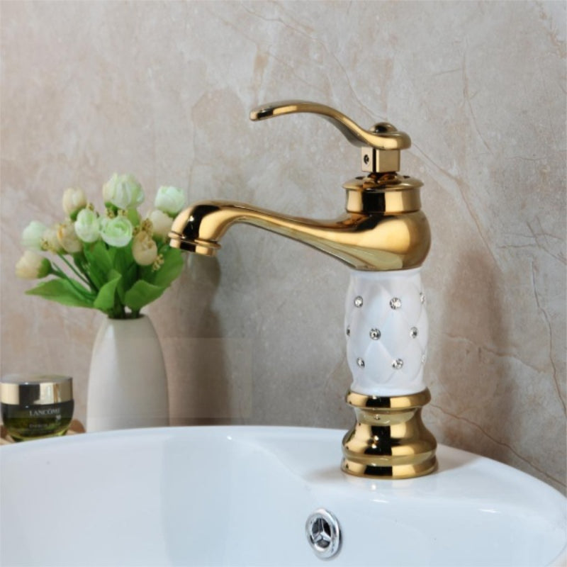 Single Handle Gold Polished Deck Mounted Bathroom Faucet