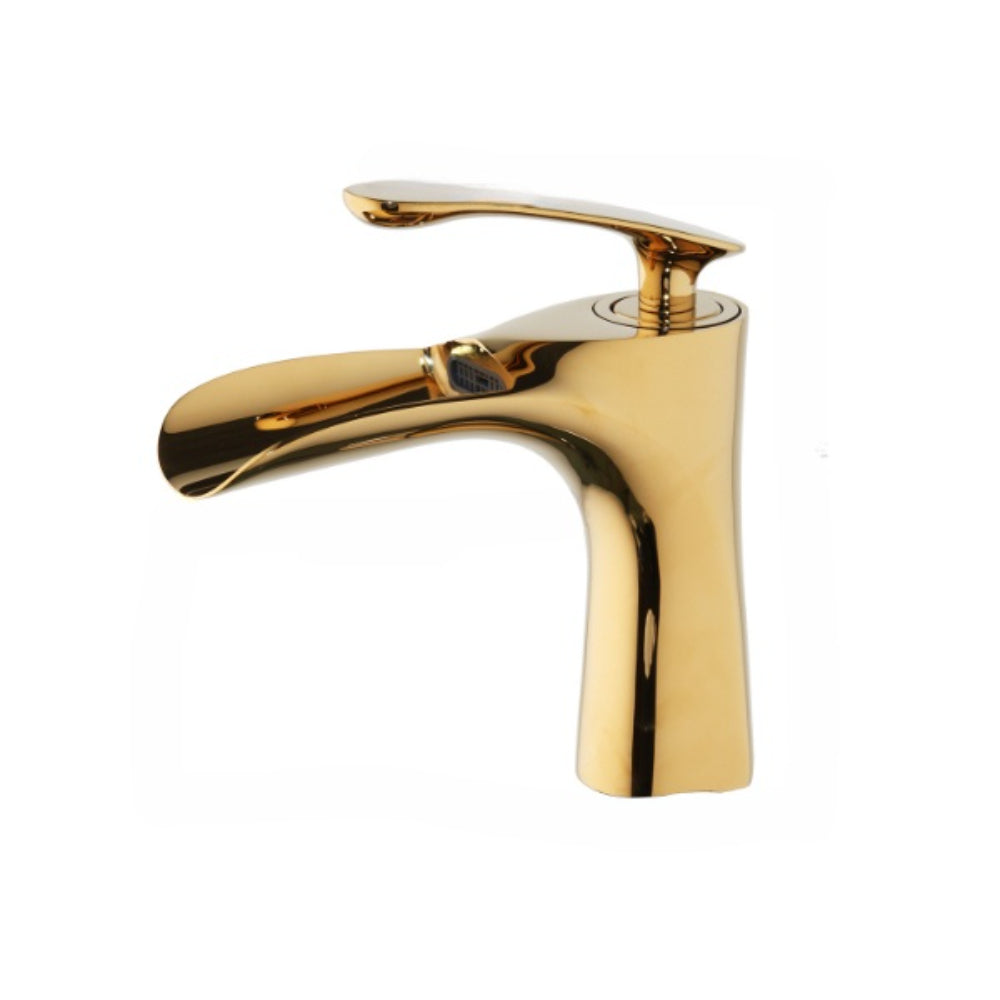 Deck Mounted Golden Polished Bathroom Basin Faucet