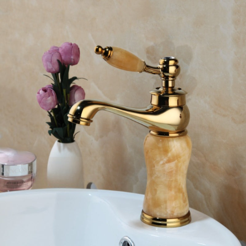 Gold Polished Deck Mounted Bathroom Faucet