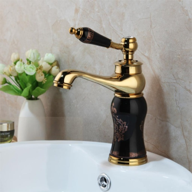 Gold Polished Deck Mounted Bathroom Faucet
