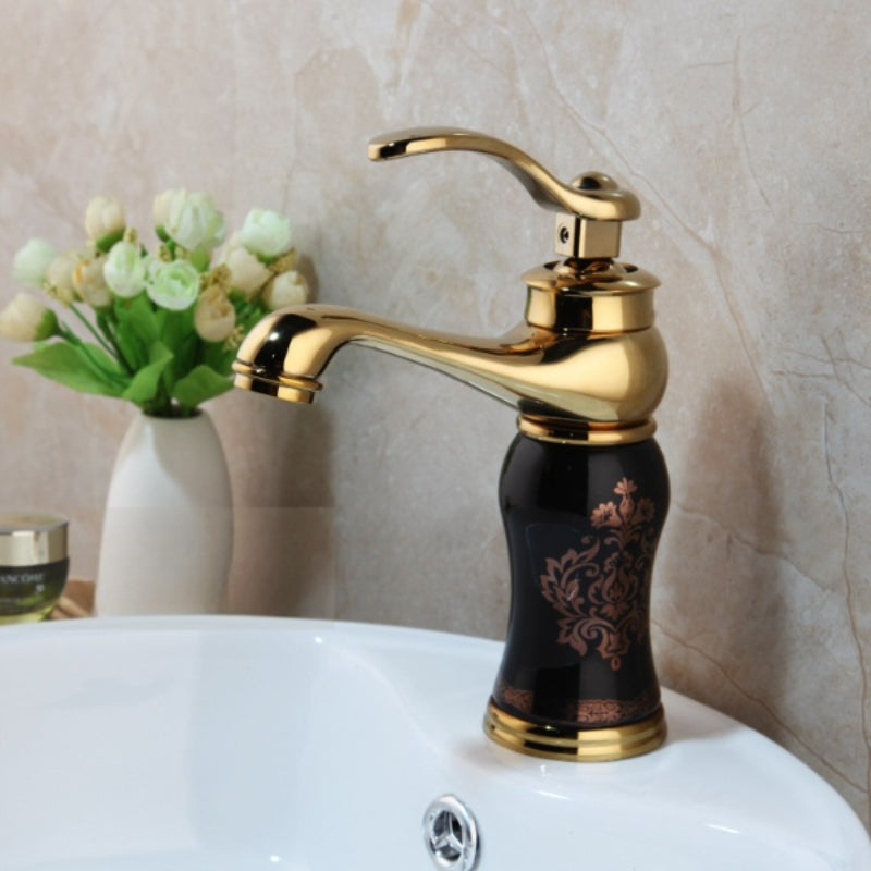 Single Handle Gold Polished Deck Mounted Bathroom Faucet
