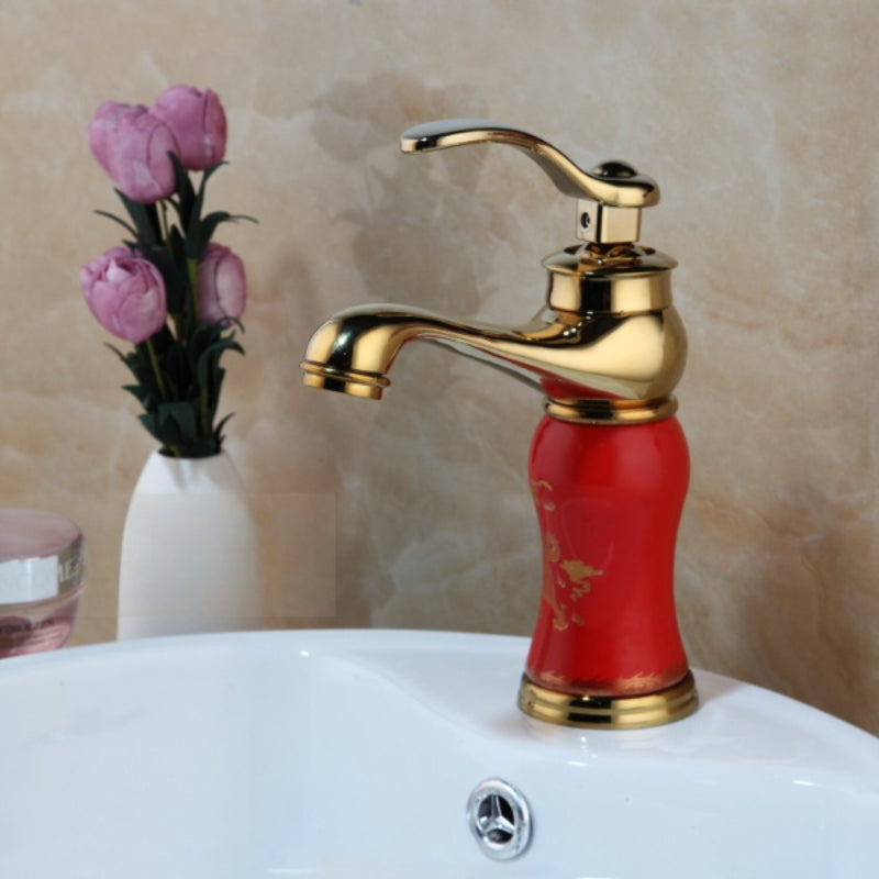 Single Handle Gold Polished Deck Mounted Bathroom Faucet