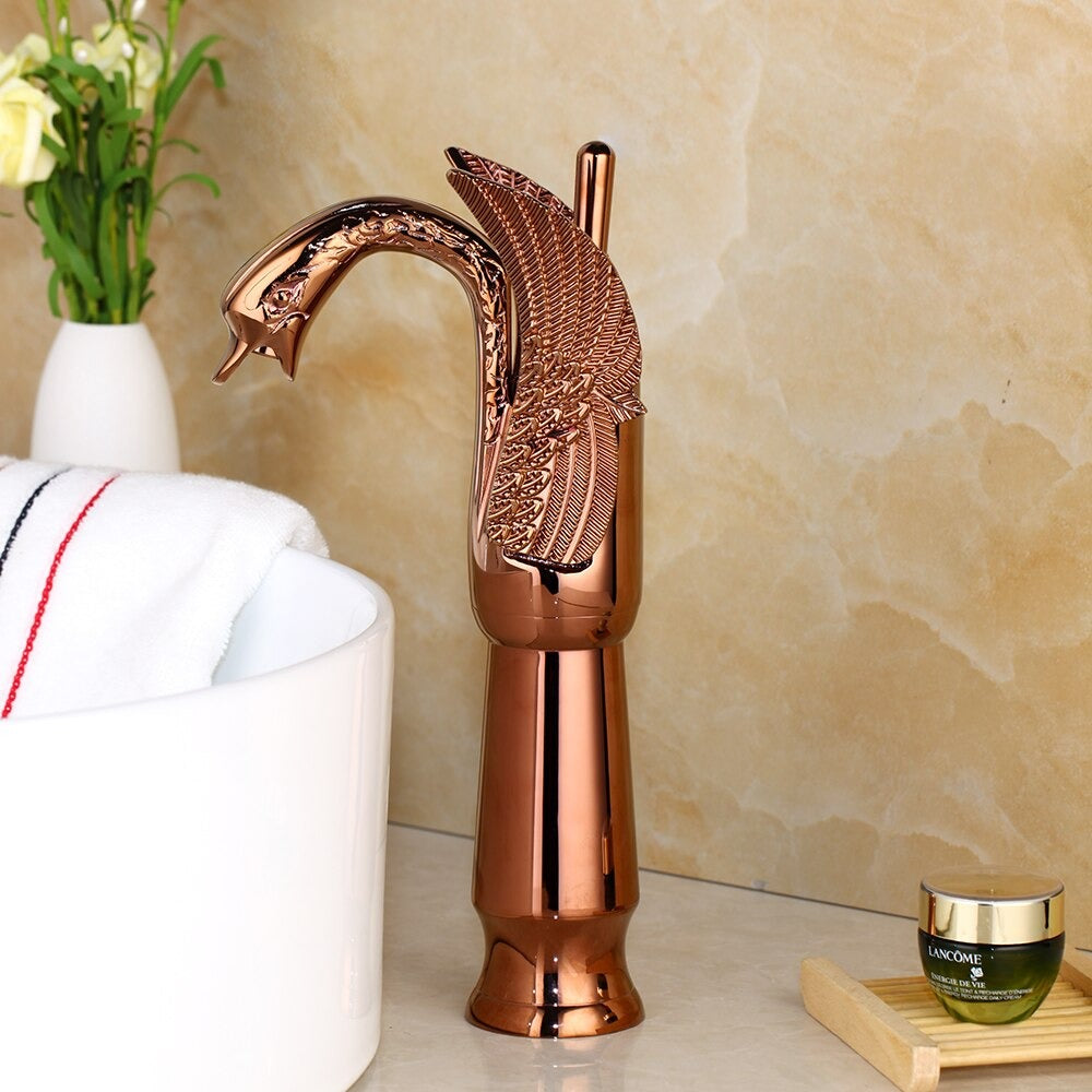 Swan-Shape Deck Mounted Bathroom Faucet Mixer Tap