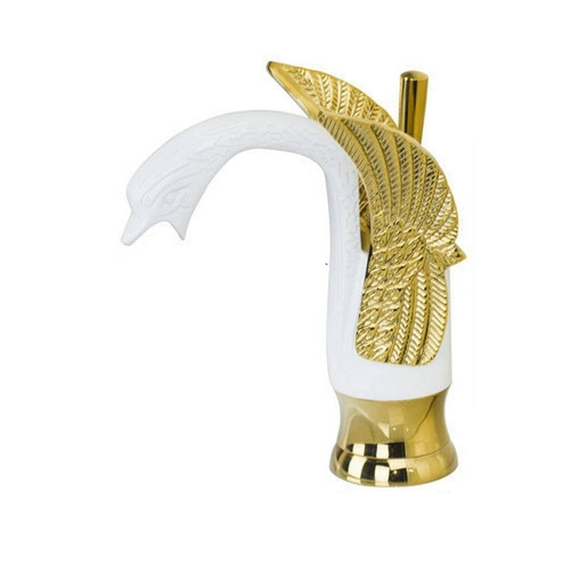 Swan-Shape Deck Mounted Bathroom Faucet Mixer Tap