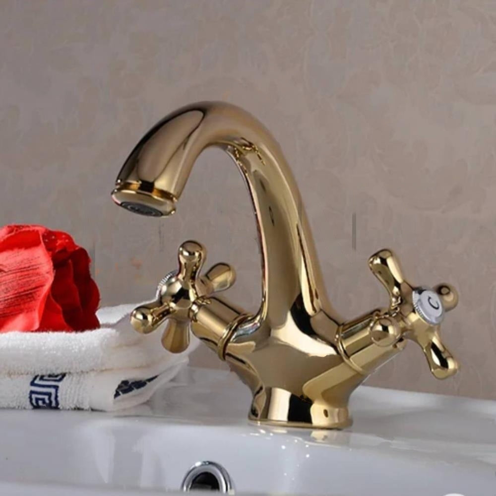 Deck Mounted Golden Polished Bathroom Basin Faucet