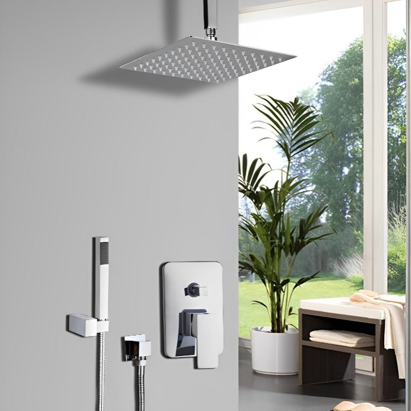 Chrome Polished Bathroom Shower Set Rainfall Head Ceiling Mounted