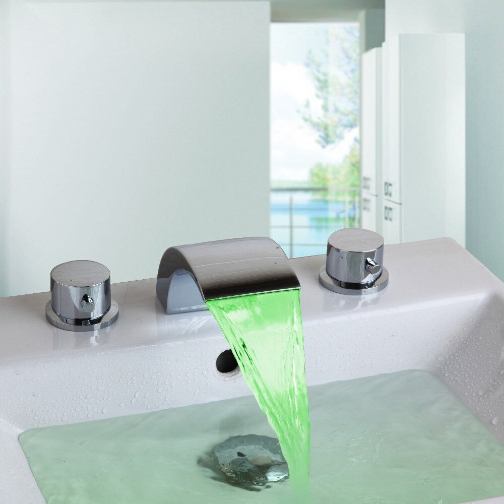 Water Temperature Control LED Waterfall Bathroom Faucet
