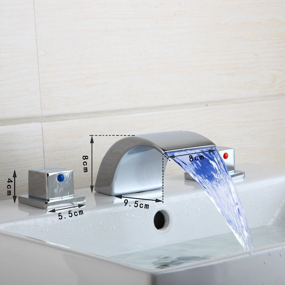 Water Temperature Control LED Waterfall Bathroom Faucet
