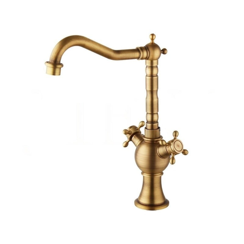Antique Brass Swivel 360 Deck Mounted Basin Sink Mixer Taps
