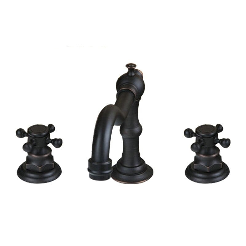 Matte Black Double Handles Wash Basin Faucet Mixer Tap