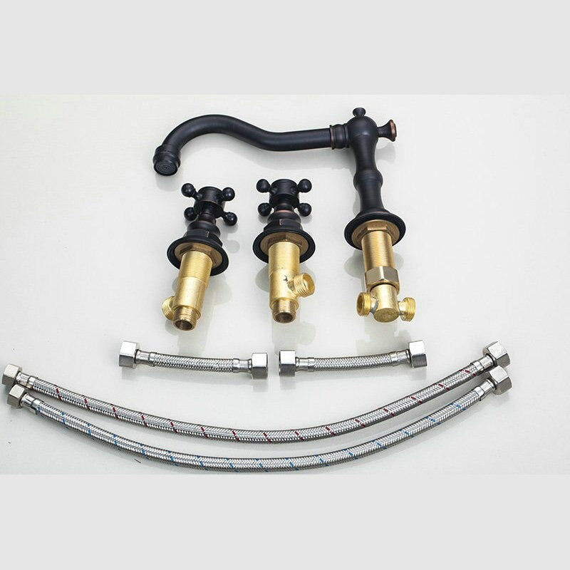 Matte Black Double Handles Wash Basin Faucet Mixer Tap