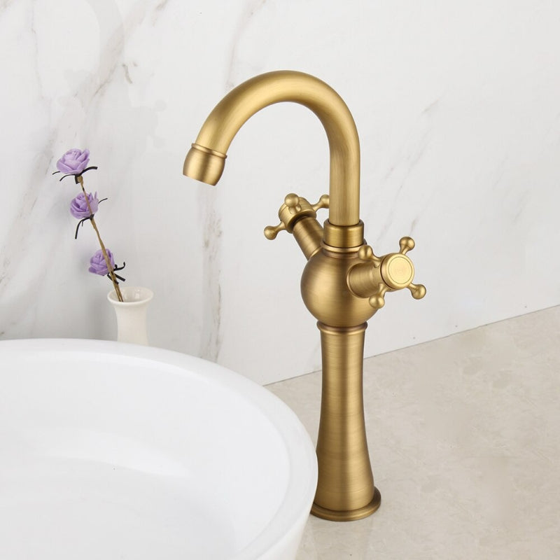 Antique Brass 2 Handles Deck Mounted Faucet