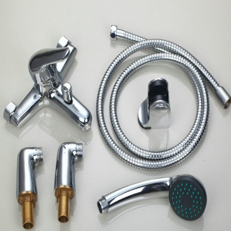 Chrome-Silver Shower Set Deck Mounted Tub Shower Faucet Set