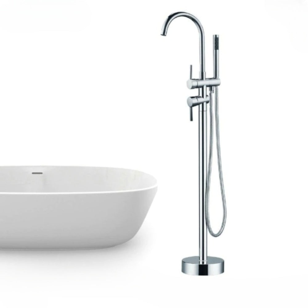 Floor Mounted Solid Brass Bathtub Dual Handles Hand Shower Bath Set