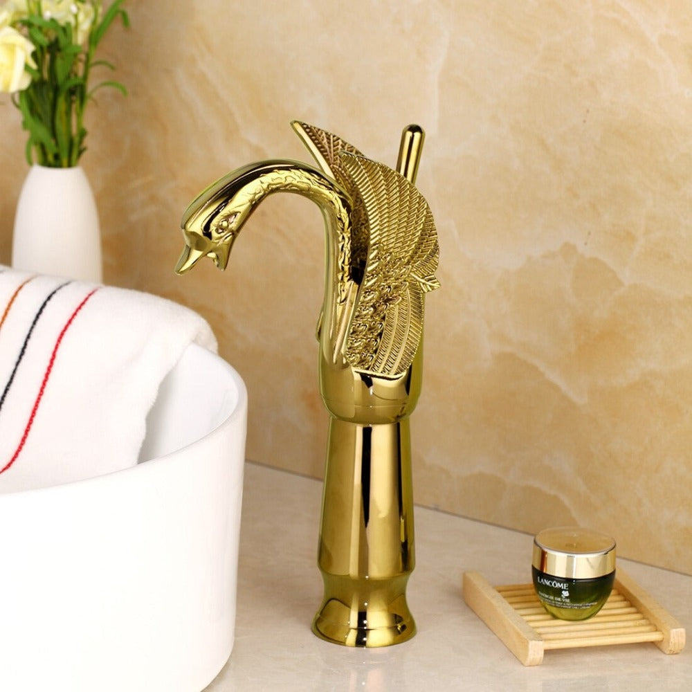 Swan-Shape Deck Mounted Bathroom Tall Waterfall Faucet