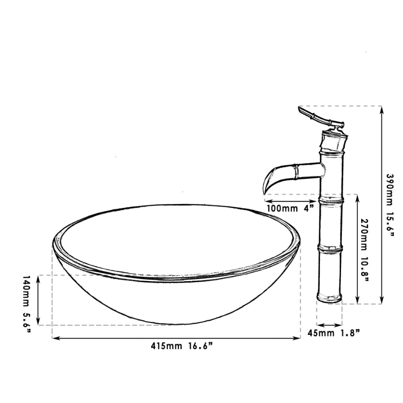 Tempered Glass Green Stone Round Wash Basin Set