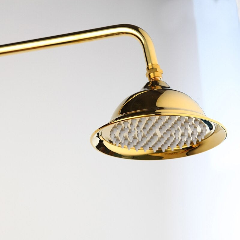 Golden Plated Wall Mounted Solid Brass Shower Faucet Set