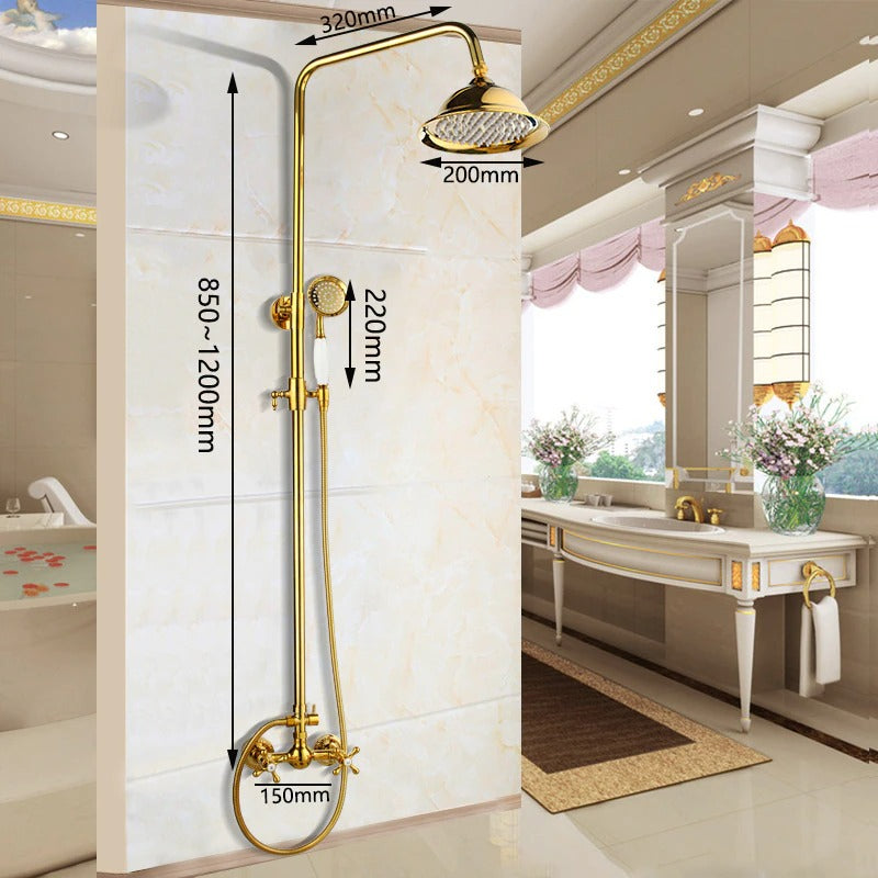 Golden Plated Wall Mounted Solid Brass Shower Faucet Set