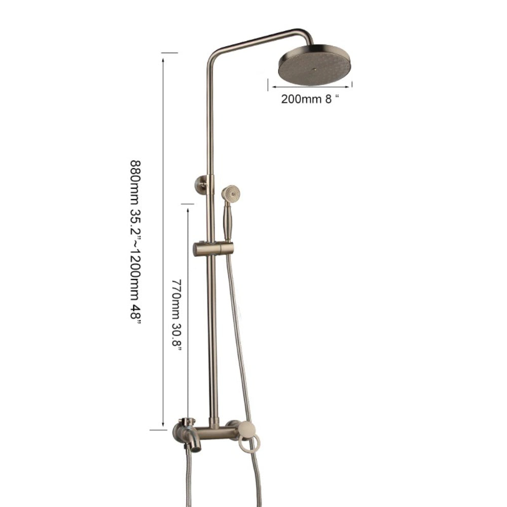 Nickel Brushed Wall Mount 3 Function Shower Faucet Mixer Tap Set
