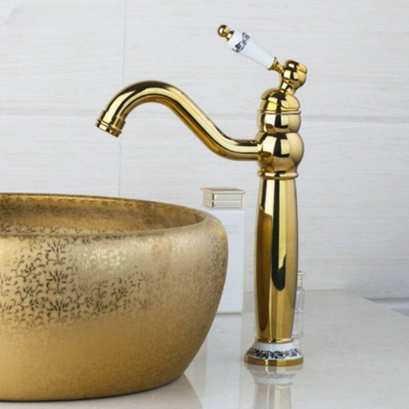 Golden Swivel Deck Mounted Brass Ceramic Faucet