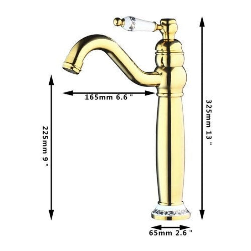 Golden Swivel Deck Mounted Brass Ceramic Faucet