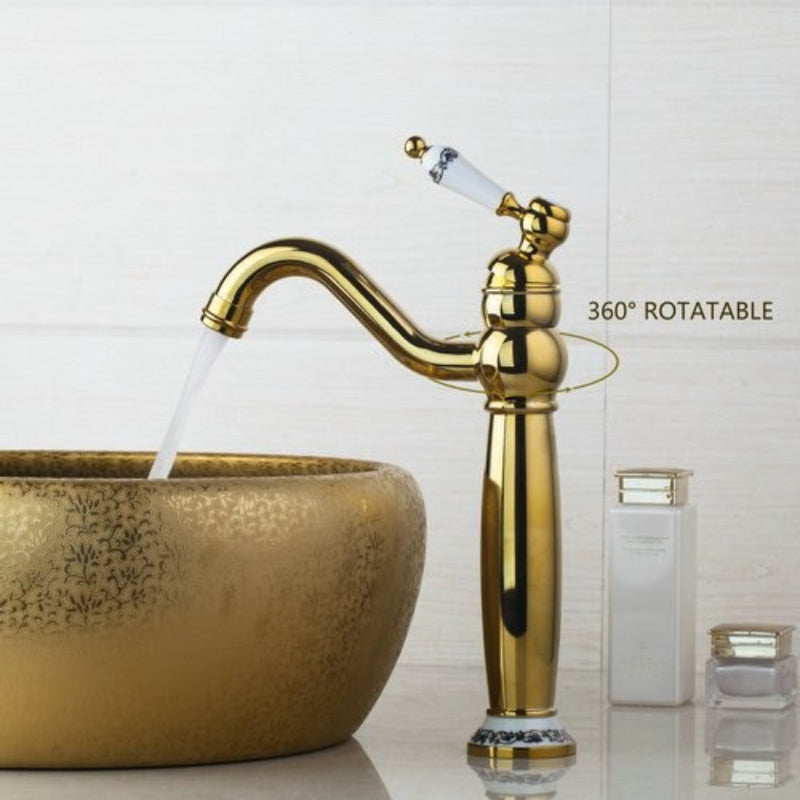 Golden Swivel Deck Mounted Brass Ceramic Faucet