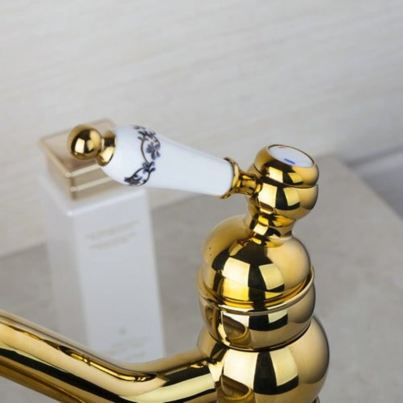 Golden Swivel Deck Mounted Brass Ceramic Faucet