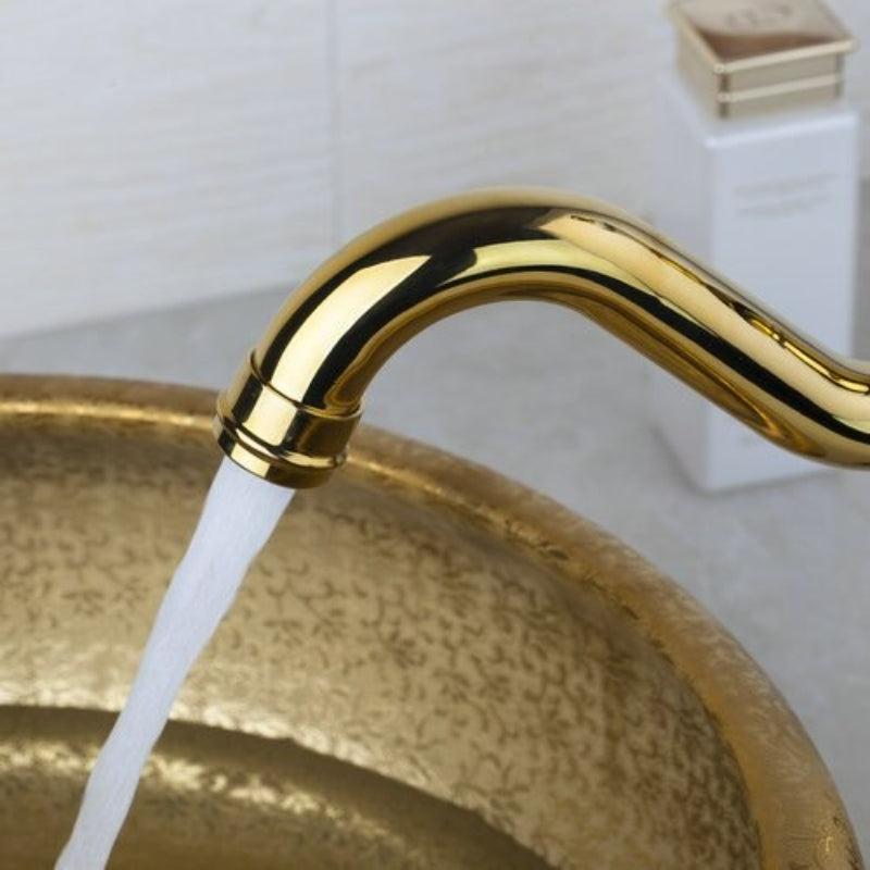 Golden Swivel Deck Mounted Brass Ceramic Faucet