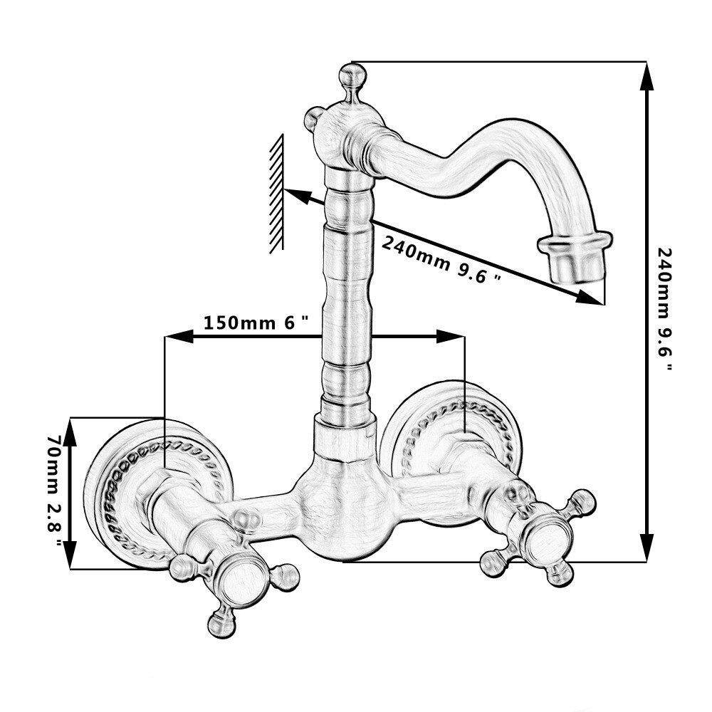 Wall Mounted Bathtub Antique Brass Mixer Tap